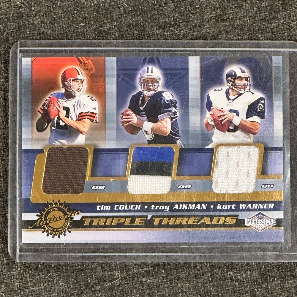 Game Used Patches Kurt Warner Troy Aikman Tim Couch Triple Jersey Patch Card
